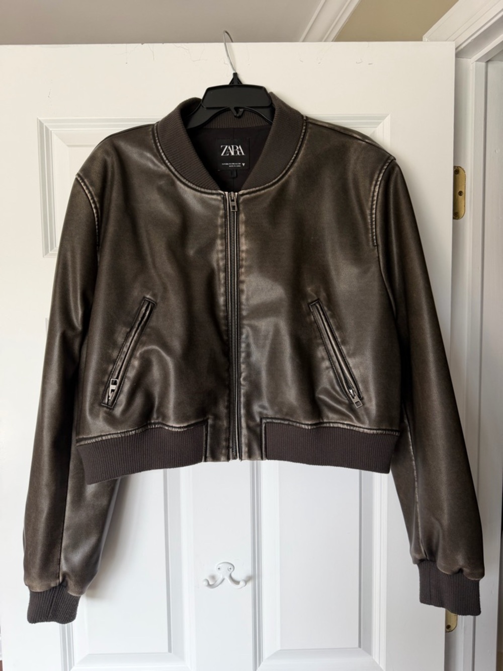 ZARA Dark Brown Faux Leather Bomber Jacket